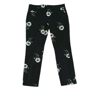 Banana Republic Black and White Pants with Floral Print Size 6
